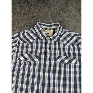 Western Aloha Pearl Snap Shirt Mens XL Pearl Snap Blue Plaid Long Sleeve EUC